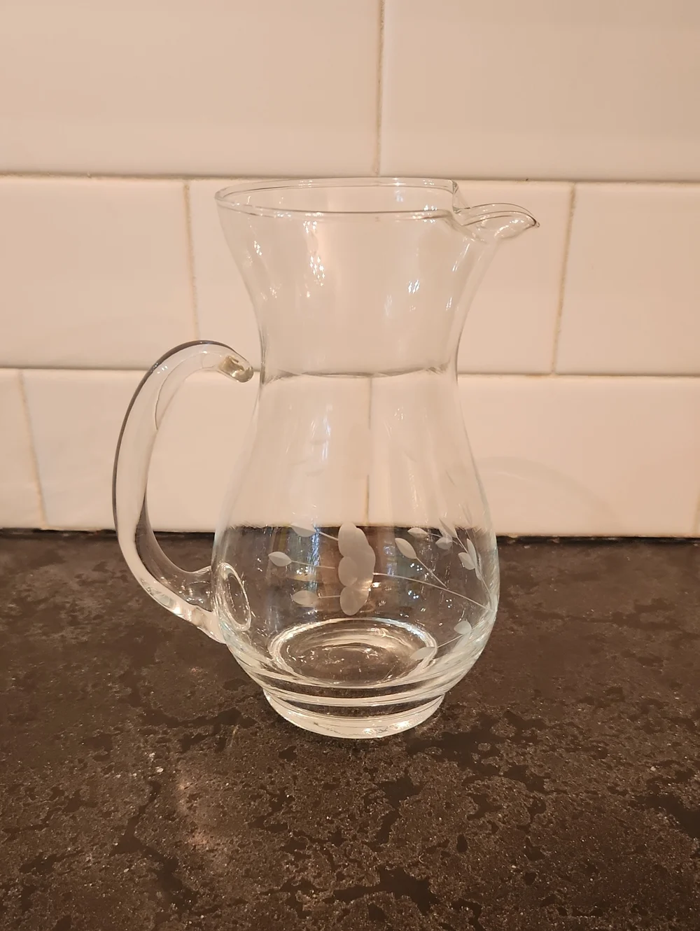 Princess House Heritage Small Clear Glass Etched Pitcher - Elegant Home Dining